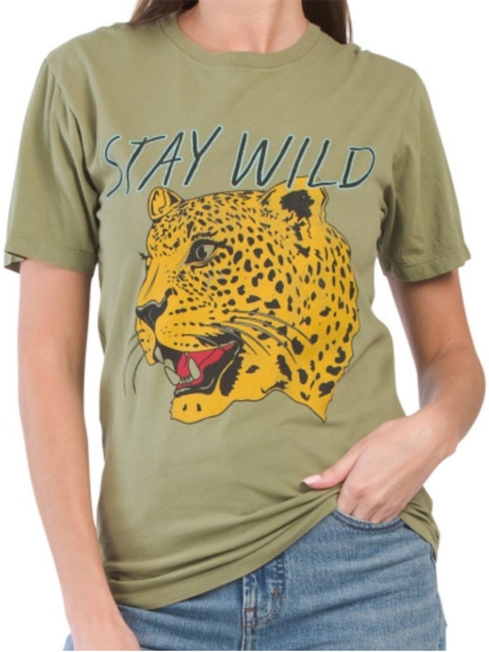 Life Clothing Co Olive Green Stay Wild Leopard Graphic Tee Size Medium Casual
